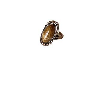 Rose Gold Plated Sterling Silver Jasper Stone Statement Bezel Ring US 6.75